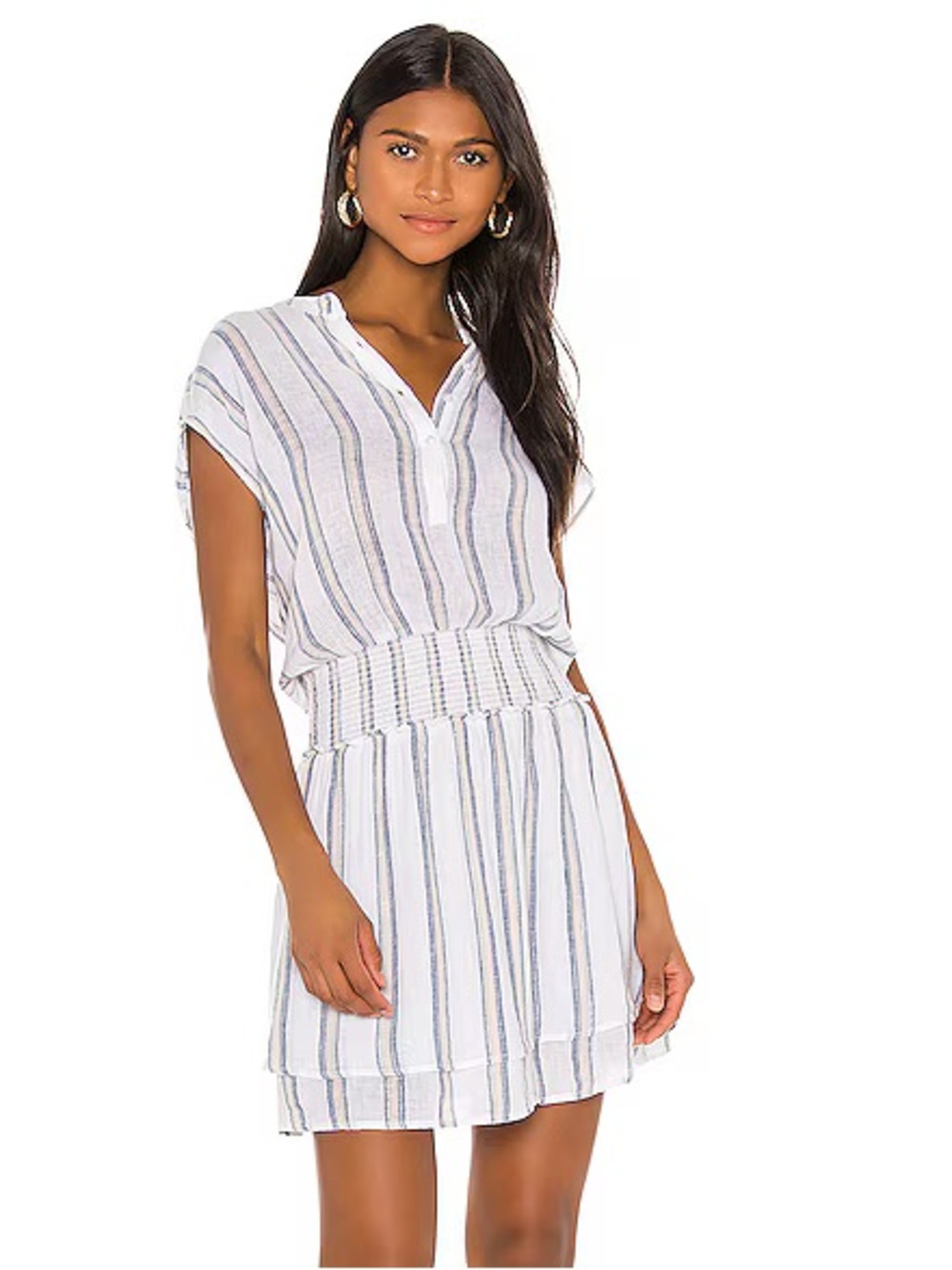Rails Angelina Ryland Stripe Mini Dress Smocked Waist Size Small Linen Blend